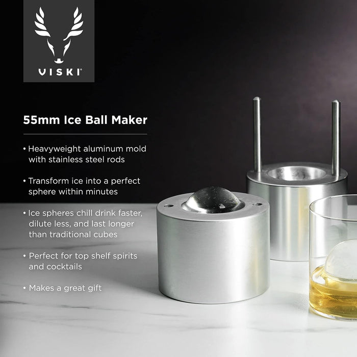 Viski Ice Ball Press Aluminum Ice Press 55mm Or 2.1in Silver
