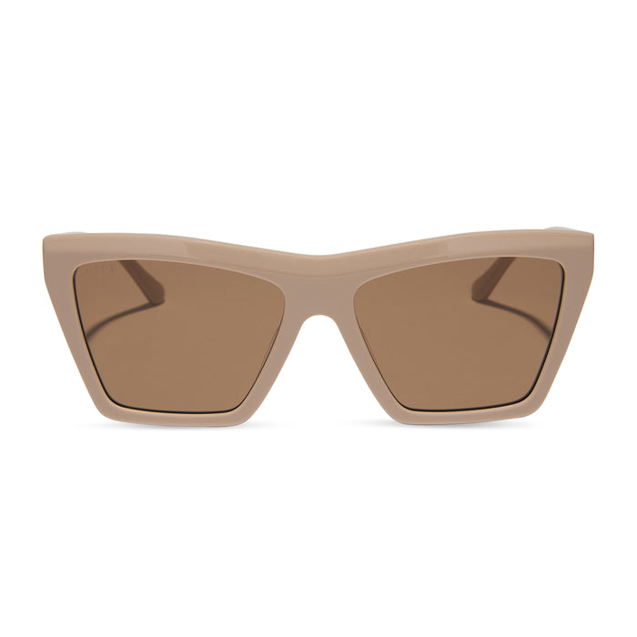 jessie james decker x diff eyewear featuring the vivi cat eye sunglasses with a almond brown frame and brown lenses front view