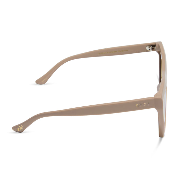 jessie james decker x diff eyewear featuring the vivi cat eye sunglasses with a almond brown frame and brown lenses side view