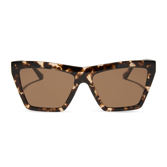 jessie james decker x diff eyewear featuring the vivi cat eye sunglasses with a espresso tortoise frame and brown lenses front view