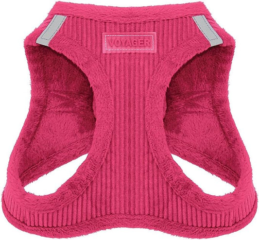 Voyager Step-In Plush Dog Harness – Soft Plush, Step In Vest Harness for Small and Medium Dogs – By Best Pet Supplies - Fuchsia Corduroy, Medium (Chest: 16" - 18")
