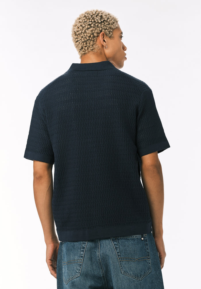Buffalo Men Sweaters Navy Knit Sweaters Textured Knit Open Collar