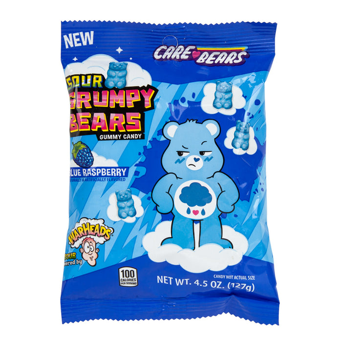 Warheads Care Bears Sour Blue Raspberry Grumpy Bears Gummy Candy Peg Bag - 12 Count