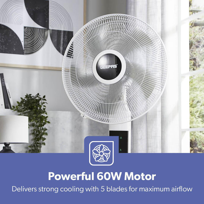 White 16" Digital Pedestal Fan With Remote Control 60W