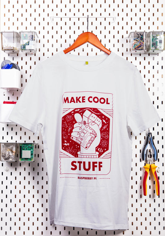 White Raspberry Pi "Make Cool Stuff" T-shirt (Adult Size) [Discontinued] by Raspberry Pi - The Pi Hut