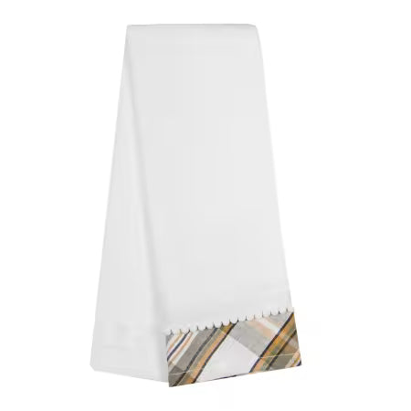 White Tea Towel with Fall Plaid and Pompom
