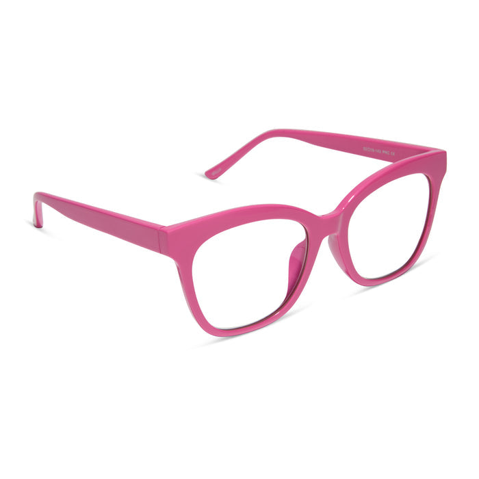 diff eyewear featuring the willa square prescription glasses with a bubble gum pink acetate frame angled view