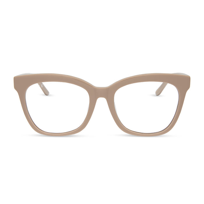 jessie james decker x diff eyewear featuring the winston cat eye prescription glasses with a almond brown frame front view