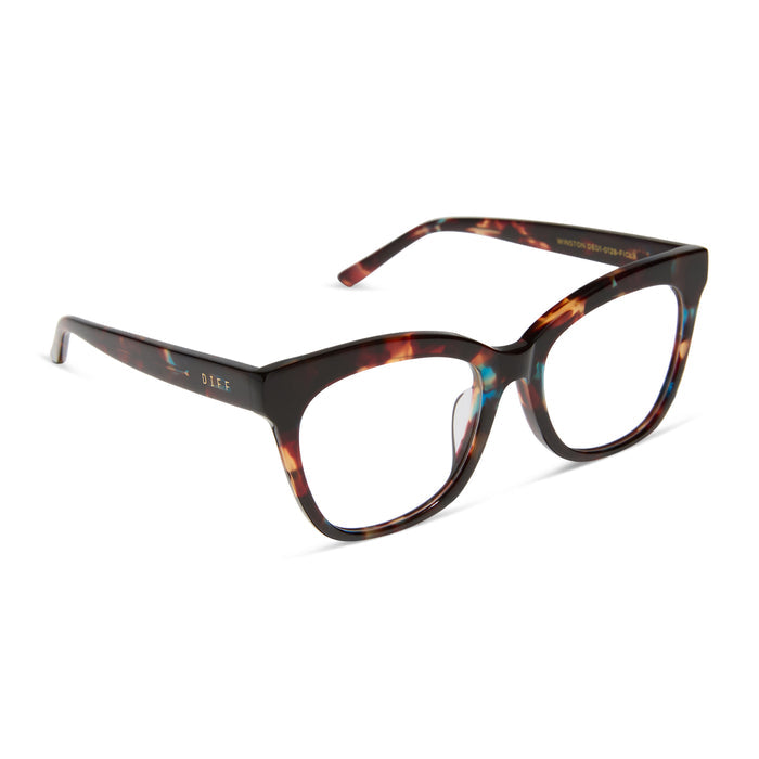 diff eyewear featuring the winston square prescription glasses with a confetti tortoise frame angled view
