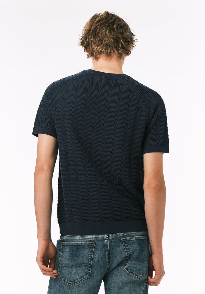 Buffalo Men Sweaters Navy Knit Knit Short Sleeve Soft Knit Fabric Crew Neckline