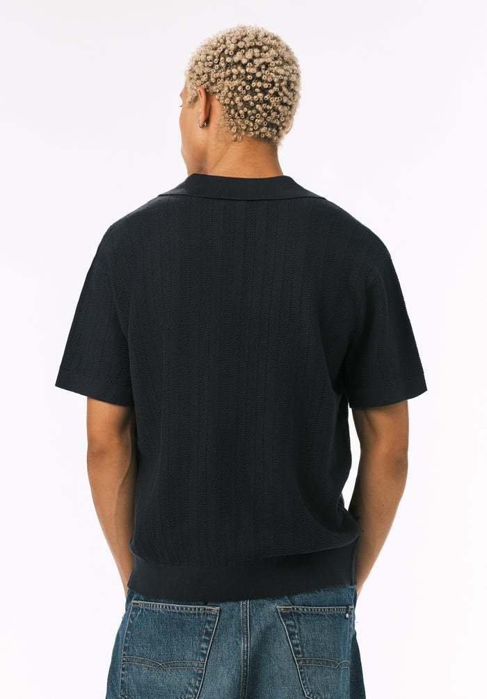 Buffalo Men Sweaters Blue Knit Sweaters Breathable Textured Knit Open Collar