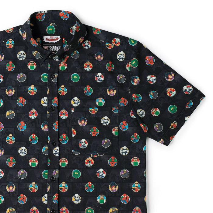 RSVLTS XS Marvel Marvel Friendly Neighborhood Spiderman "(Circles) Allies and Archenemies" _ KUNUFLEX Short Sleeve Shirt Marvel Friendly Neighborhood Spiderman "(Circles) Allies and Archenemies" _ KUNUFLEX Short Sleeve Shirt