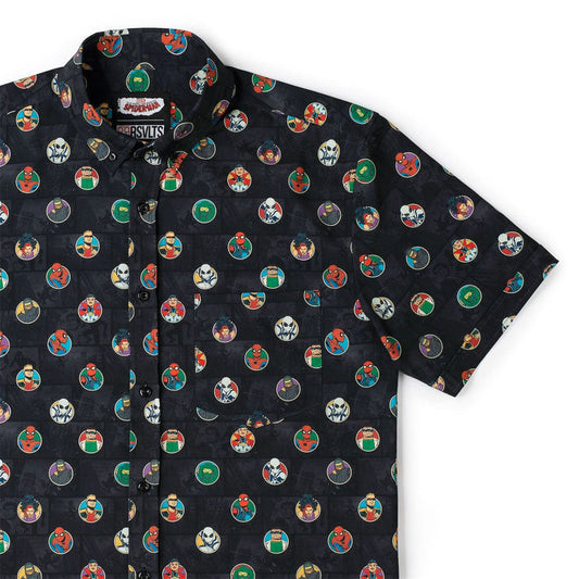 RSVLTS XS Marvel Marvel Friendly Neighborhood Spiderman "(Circles) Allies and Archenemies" _ KUNUFLEX Short Sleeve Shirt Marvel Friendly Neighborhood Spiderman "(Circles) Allies and Archenemies" _ KUNUFLEX Short Sleeve Shirt