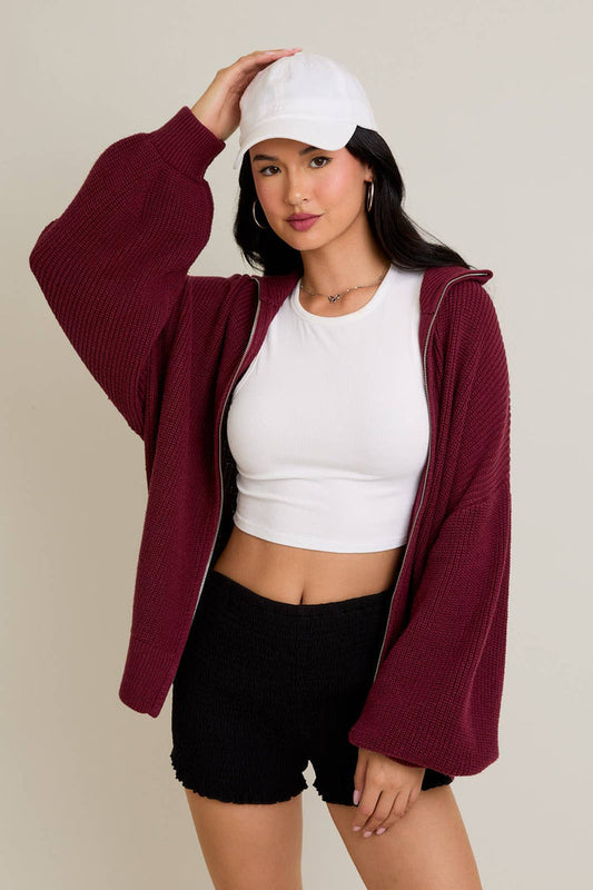 ZIP UP OVERSIZED SWEATER CARDIGAN