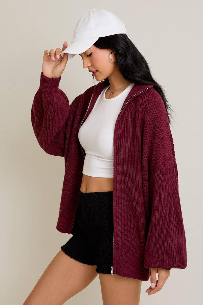 ZIP UP OVERSIZED SWEATER CARDIGAN
