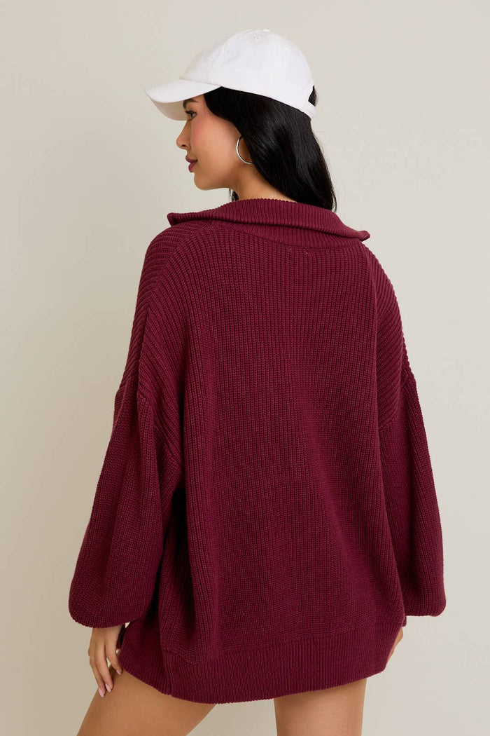 ZIP UP OVERSIZED SWEATER CARDIGAN
