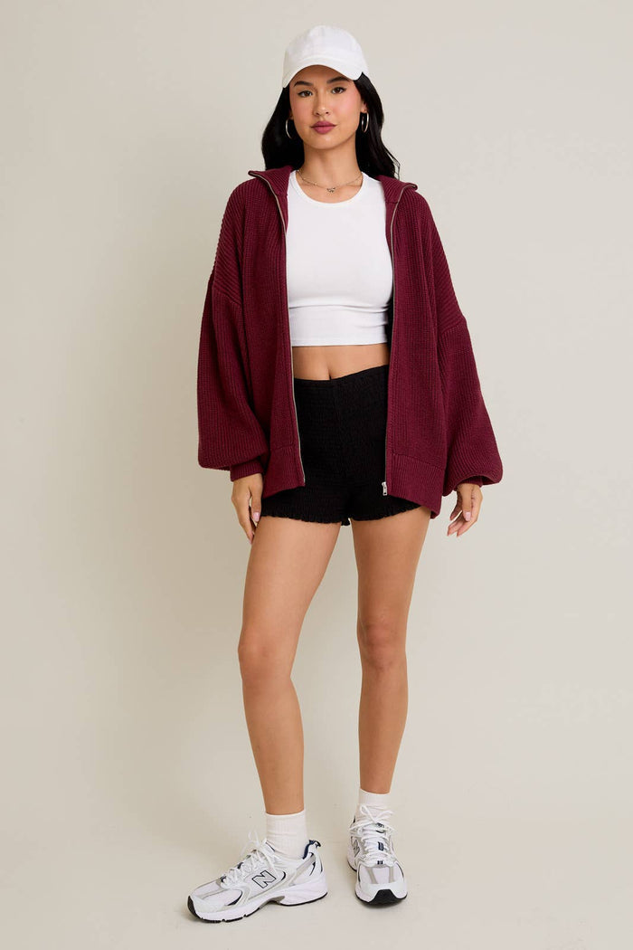 ZIP UP OVERSIZED SWEATER CARDIGAN