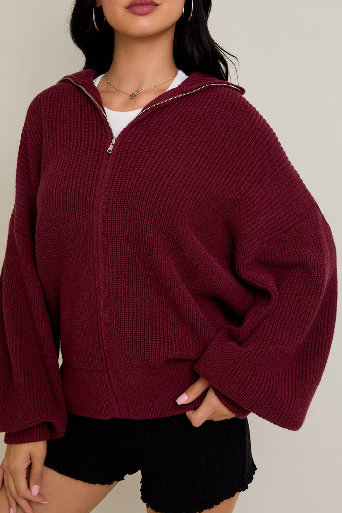ZIP UP OVERSIZED SWEATER CARDIGAN