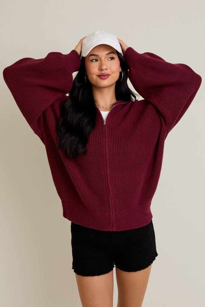 ZIP UP OVERSIZED SWEATER CARDIGAN